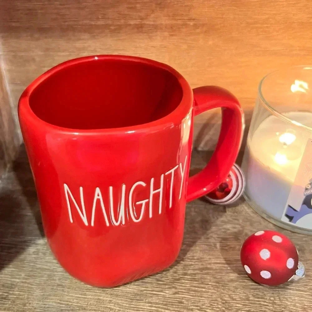 NEW RARE NAUGHTY/NICE - Double Sided Fun Red Rae Dunn Ceramic Coffee Mug/Cup ❤️ - Picture 5 of 10